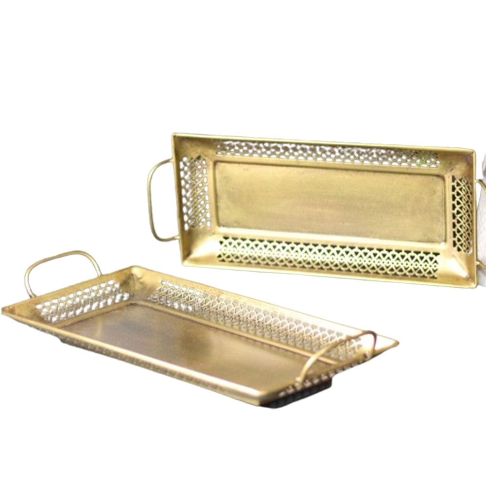 Iron Rectangular Tea Tray – Set of 2 Decorative Trays for ServingHome Decor
